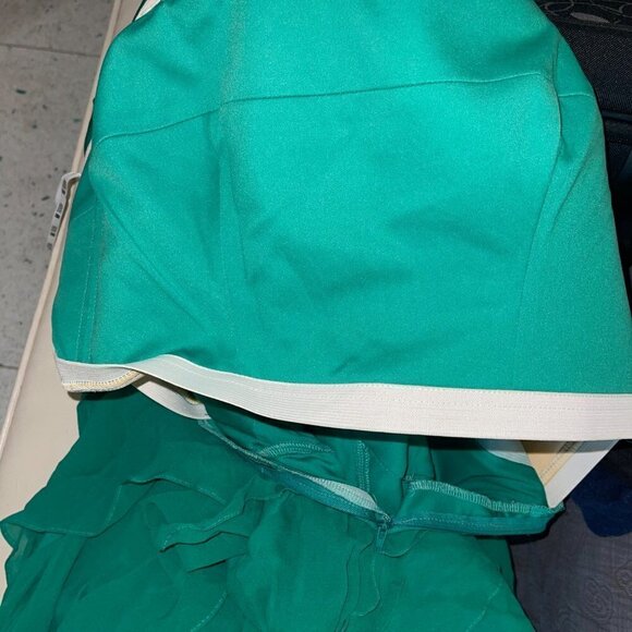 Tadashi Vintage Dress Size Medium Green Layer Chiffon Silk Satin Strapless New - Picture 12 of 13